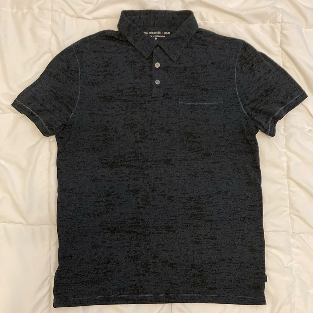 John Varvatos USA Peace Sign Camo Burnout See Through Polo Navy Size M